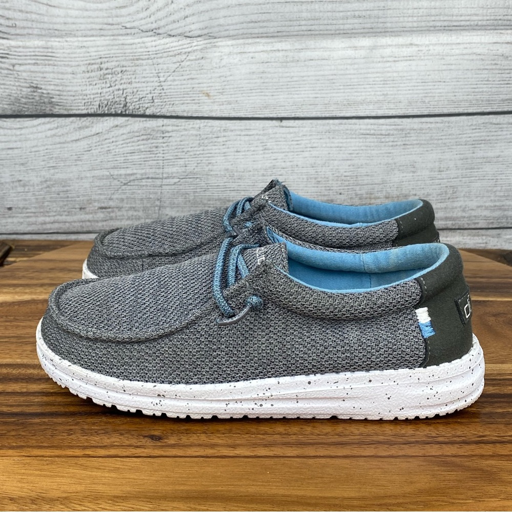 Hey Dude Wally Sox Youth Sharkskin Grey Blue Slip On Sneaker Shoe Size Youth 3